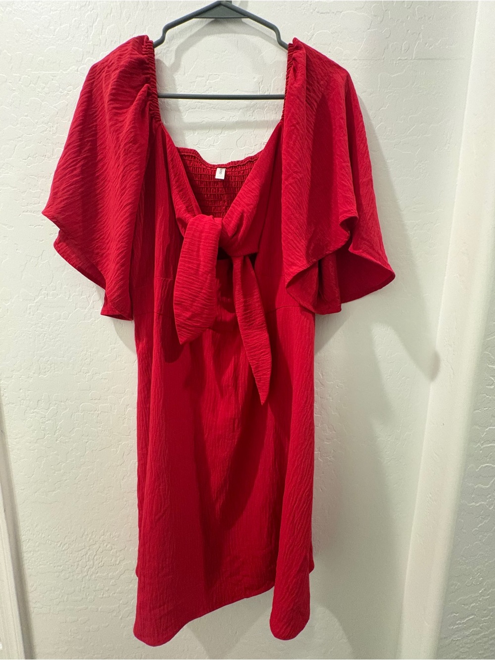 Women’s Red Tie-Front Midi Dress with Flutter Sleeves